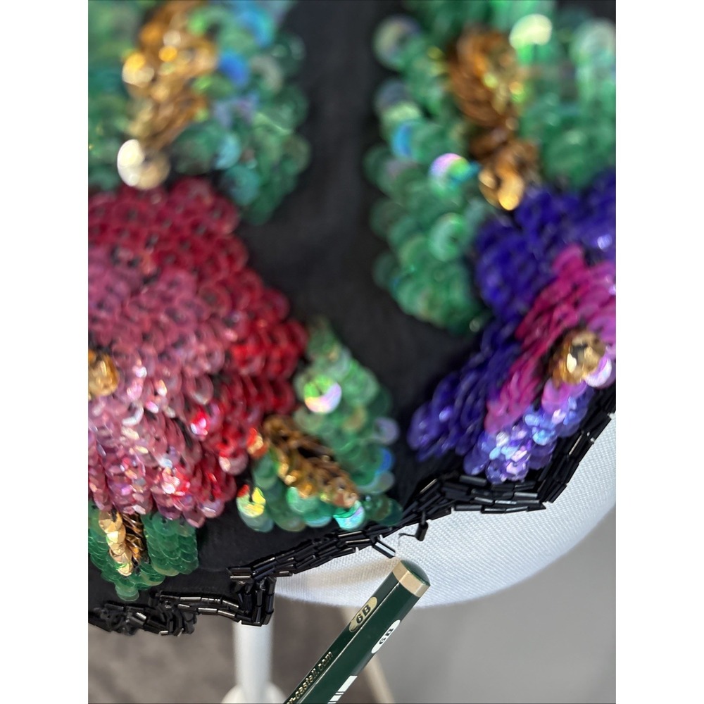 Vtg 90s Laurence Kazar Floral Sequin Blouse Size Medium Maximalist Cocktail - Picture 9 of 15